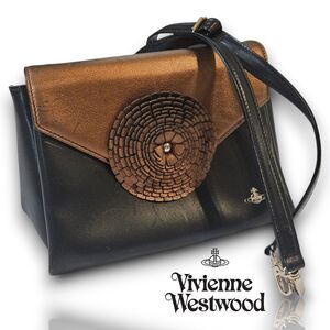 Vivienne Westwood LAST ONE Bronze & Black Leather 3D Floral Two-Way Y2K 90s Bag
